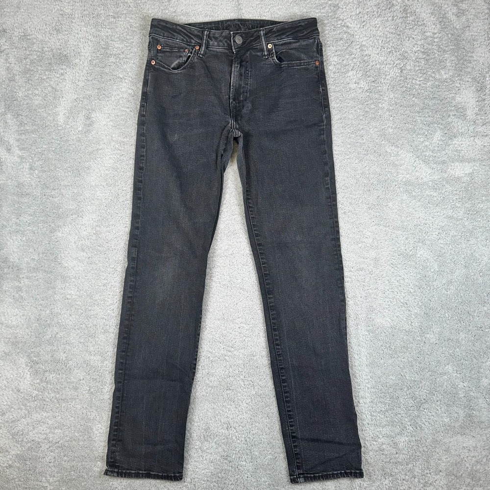 American Eagle Jeans Mens 32x34‎ Black Slim Fit Dark Wash Denim Faded Grunge